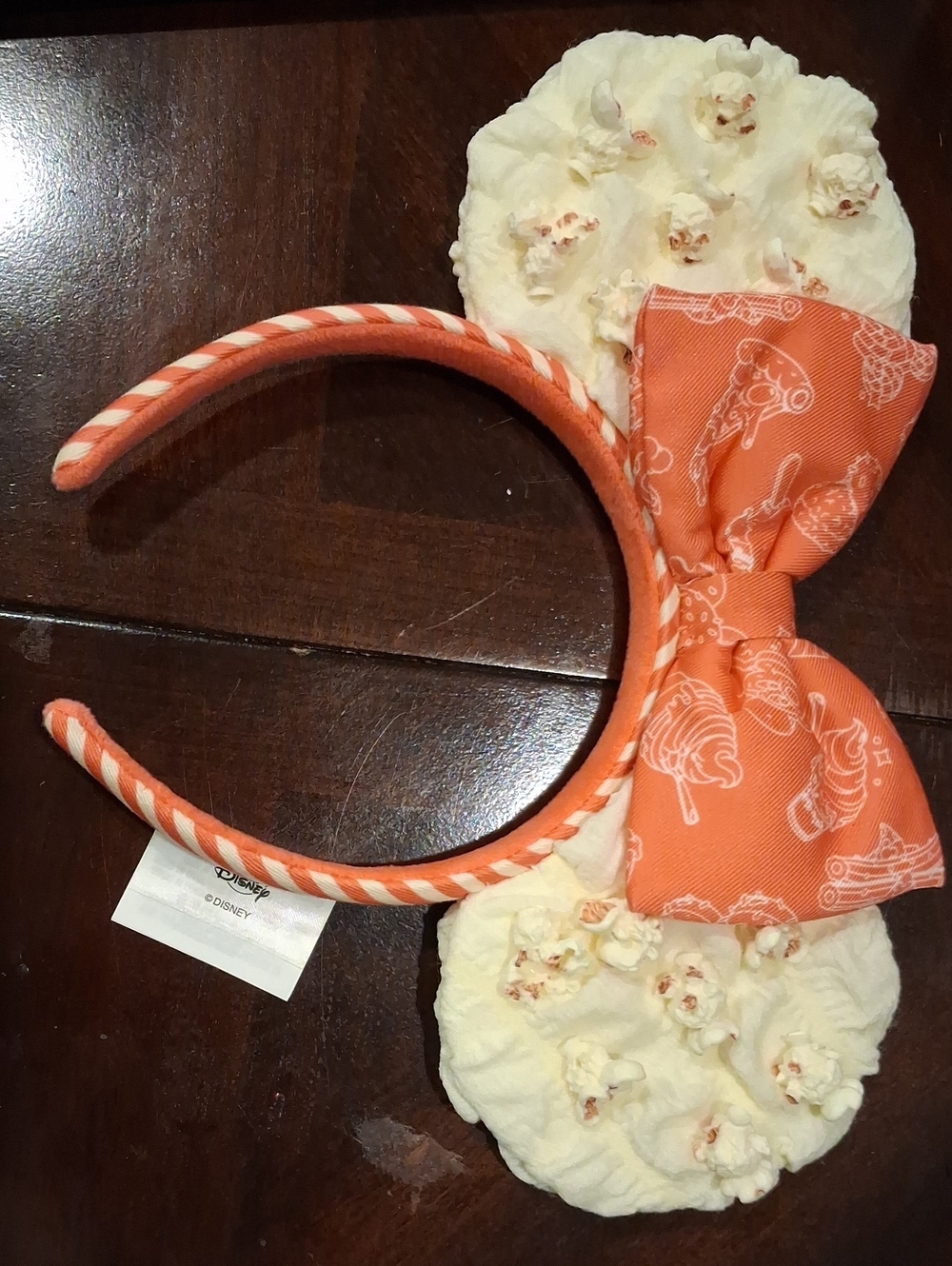 Disney Orange and Cream Popcorn Ear Headband with Printed Bow